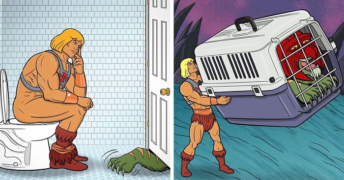 This Artist Created 13 Humorous Illustrations Featuring He-Man And His Tiger at Home