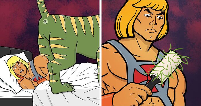 13 Hilarious Illustrations Of He-Man’s Everyday Life With His Battle Cat By Ed Harrington