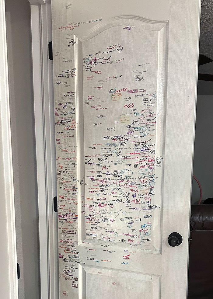 The Growth Chart Door At My Parent's House. 30 Years, 5 Kids, And 17 Grandkids Later And Still Going