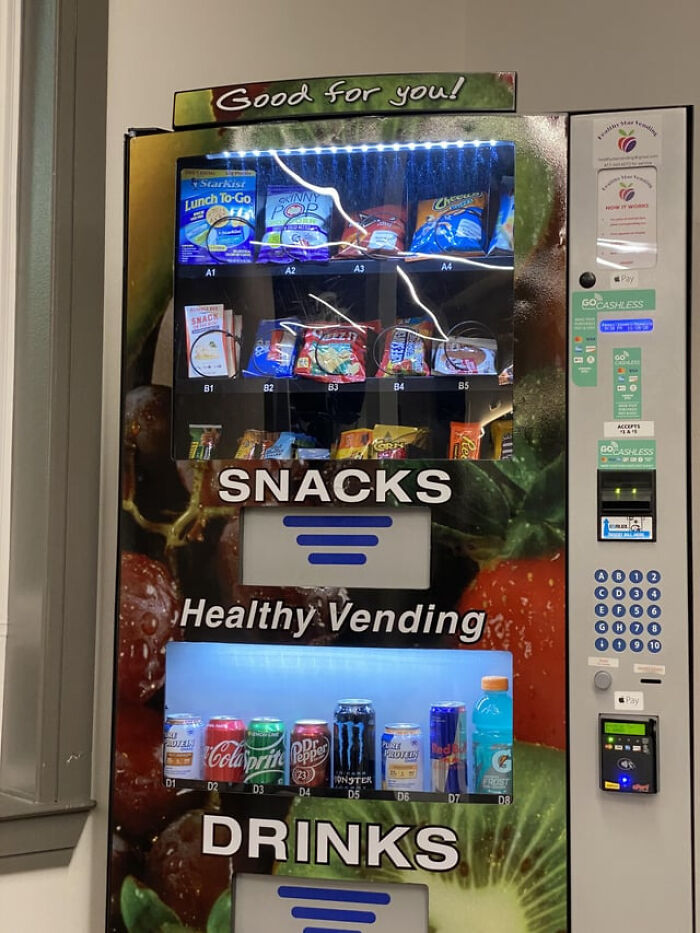 The Vending Machine At My Gym Selling “Healthy” Snacks And Drinks