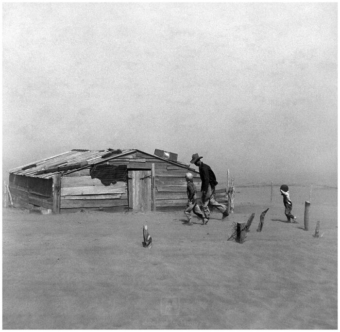 Farmer Walking In Dust Storm. Cimarron County, Oklahoma Circa 1936