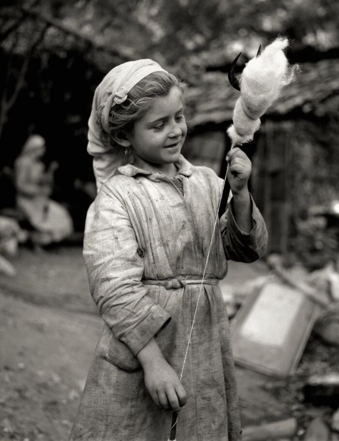 Little Sarakatsana Spins Wool, 1940's - By Takis Tloupas