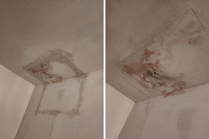  Upstairs Neighbor's Kid Routinely Floods Their Bathroom, Landlord Refuses To Fix The Damaged Ceiling. And He Even Threatened To Sue Us For Us Talking About It Publicly