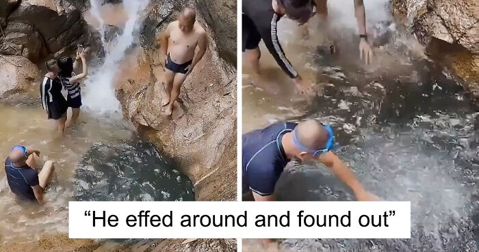 Man Jumps Off Cliff Into Water Hole And Completely Disappears, People Frantically Search For Him