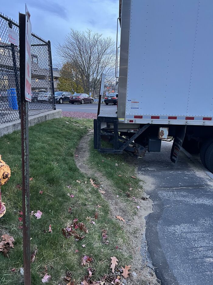 This Desire Path Around A Truck That’s Always Parked In The Same Place At My Work