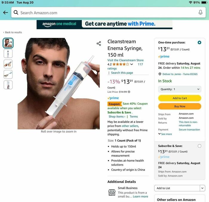 "I was trying to find syringes for tube feeding so I can medicate my horse; Amazon tried to help with my search. This dude is creepy" - DesertRat619