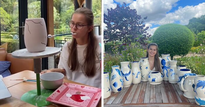 Painter Who Was Paralyzed At 13 Uses Her Mouth To Paint On Her Sister’s Ceramics, Goes Viral Online