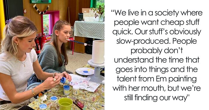 Quadriplegic Artist Starts A Ceramics Business With Her Sister By Using Her Mouth To Paint