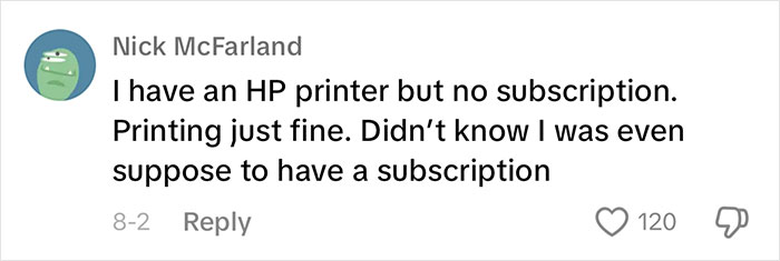 Woman Mad Because Of Inability To Use Printer Unless She Pays A Monthly Subscription