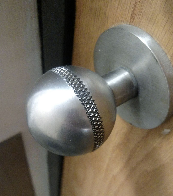 This Doorknob For A Maintenance Closet At My School Has Knurling On It To Prevent Slipping When Workers Have Gloves On