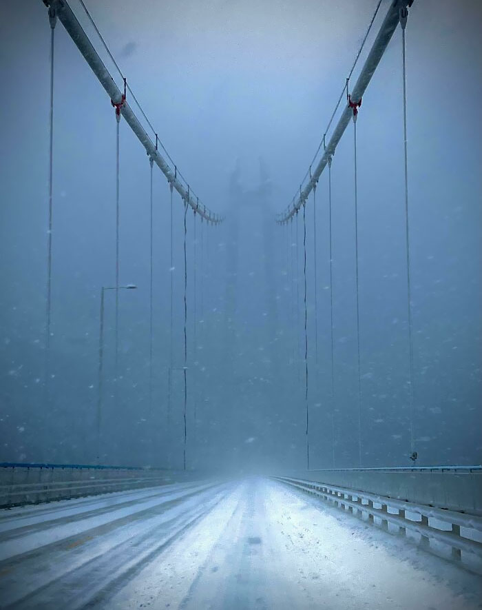 A Bridge In Norway While Snowing