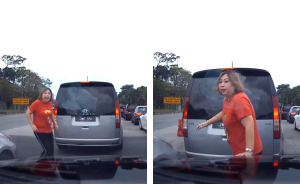 “Crazy” Woman Jumps In Front Of Vehicle So Her Husband Can Cut In Line