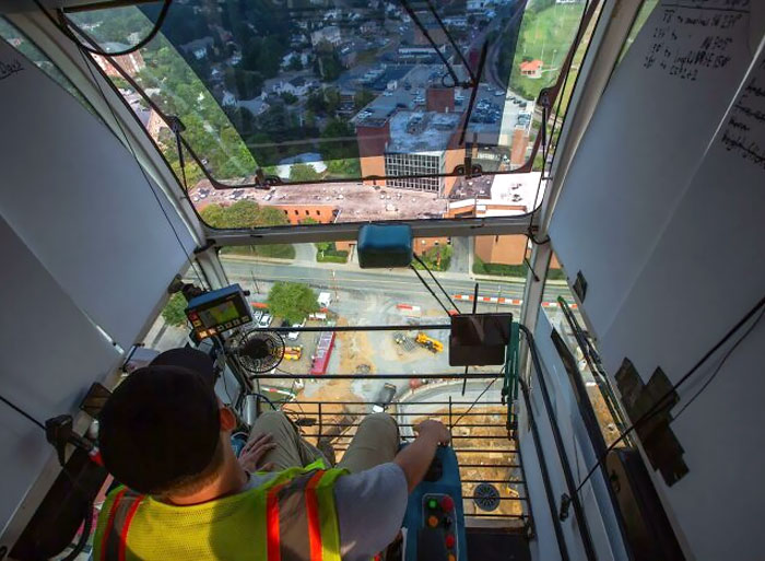 Inside The Operator Cab Of A 240 Ft Tower Crane