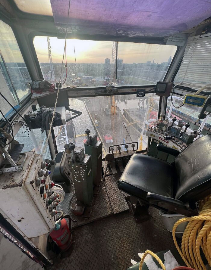 Inside Cab, Halter Marine Built Crane. 130 Ton Capacity, Cab Is 82’ Above The Deck