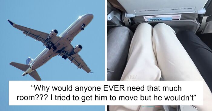 Woman Exposes Infuriating Manspreading While Sitting In The Middle Row Of An Airplane