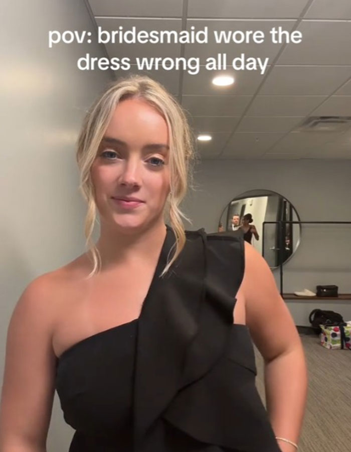 Woman Horrified To Realize Her Bridesmaid Dress Was On Backward “All Day”