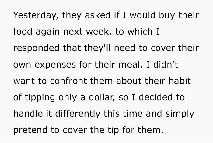 Text conversation about covering meal expenses due to fiancée's family's $1 tipping habit.