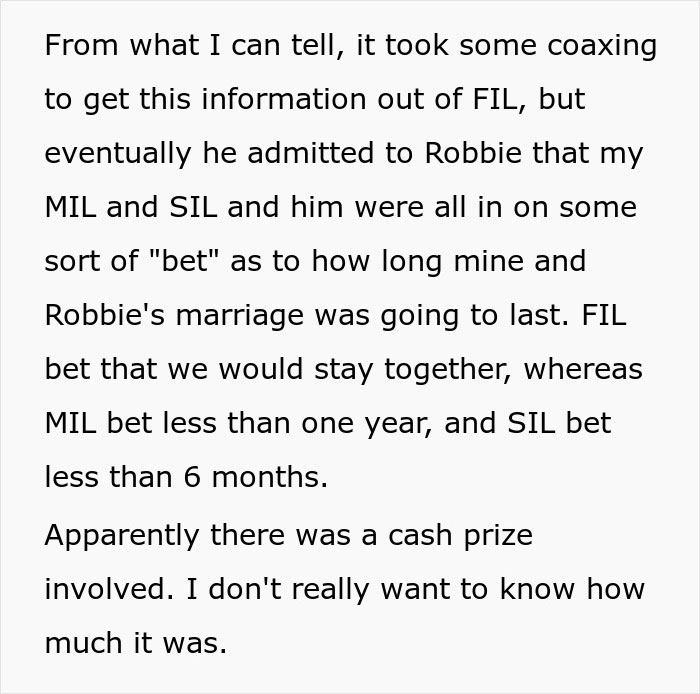 Woman Finds Out In-Laws Are Purposely Trying To Ruin Her Marriage To Win A Bet