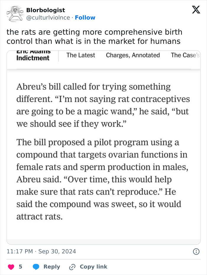 "Rat Birth Control" Bill Passed In New York City Sparks Outrage: "I Can't Get An Abortion"