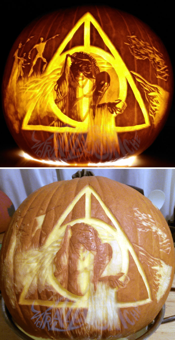 The Brothers Peverell. Hand-Carved Pumpkin