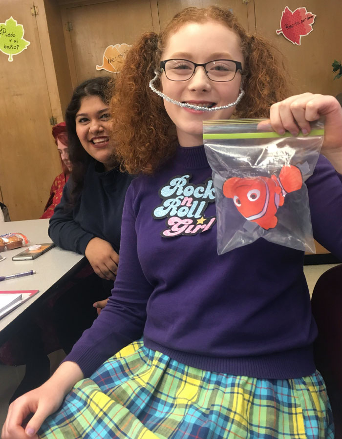 My Friend Had No Idea What She Wanted To Be For Halloween Yesterday. Today, When We Expected Her Costume-Less, She Walked Into Class Like This