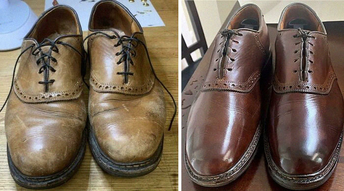 Here’s The Before And After Finished Product On My $5 Allen Edmond’s. These Bifl Shoes Were Destined For The Dumpster But I Was Able To Bring Them Back To Life. The Dye Color Is Uneven Between The Left And Right, But I’m Just Gonna Let It Bug Me For A While Until I Get Around To Fixing It