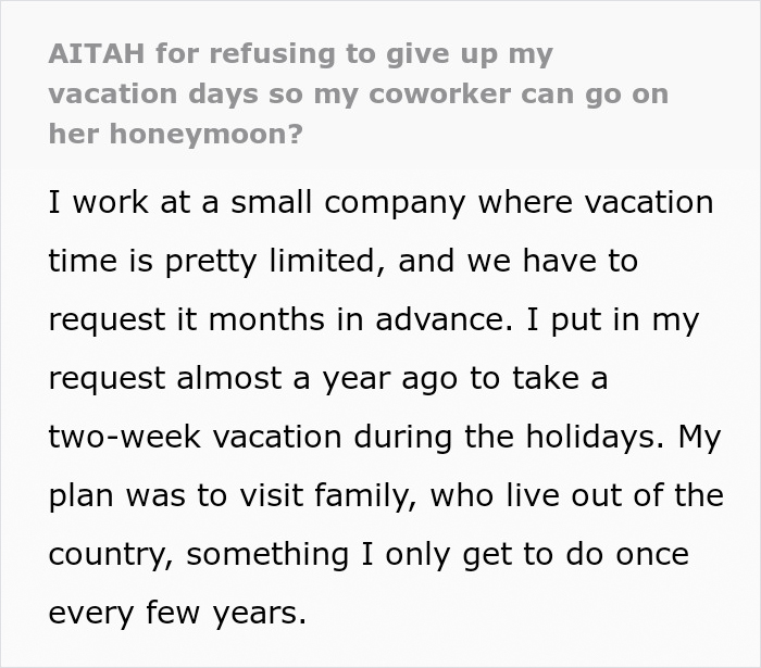 Person Plans Vacation Almost A Year In Advance, Is Chastised For Refusing To Switch With A Bride