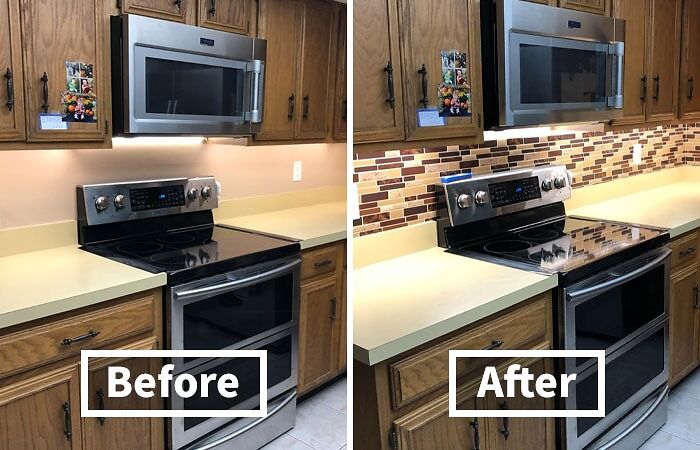 Tired Of Your Kitchen Looking Like It's Stuck In The Stone Age? Stick-On Backsplash Tiles Will Give Your Walls A Modern Makeover Faster Than You Can Say 'Granite Countertop'