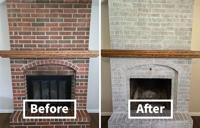 Tired Of That Dark, Dreary Fireplace? Whitewash Paint Will Brighten Up Your Space And Give It A Fresh, Modern Feel