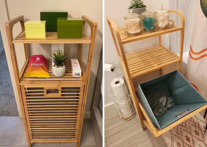 Small Bathroom? No Problem! This Freestanding Clothes Basket With Its Built-In Shelf Maximizes Your Space, So You Can Finally Fit All Your Towels, Toiletries, And Maybe Even A Rubber Ducky