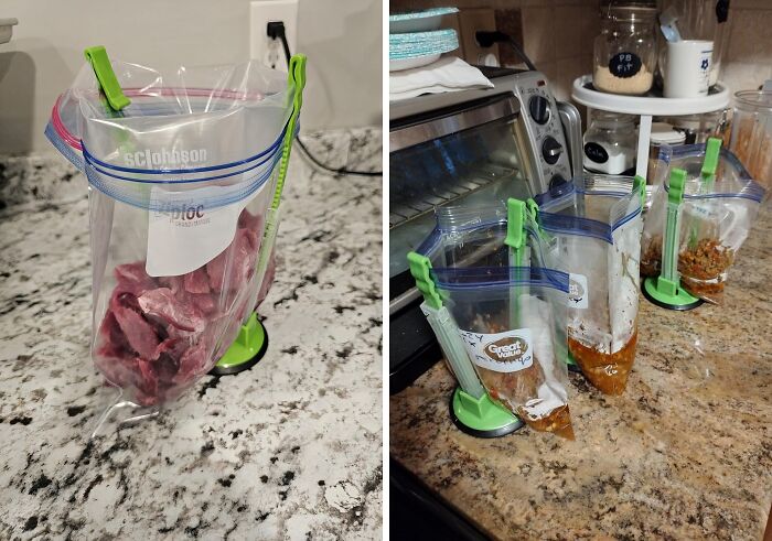  These Baggy Rack Holder For Food Prep Bags Are A Gift From Above For Single Pringles Who Don't Have A Set Of Spare Hands In The Kitchen