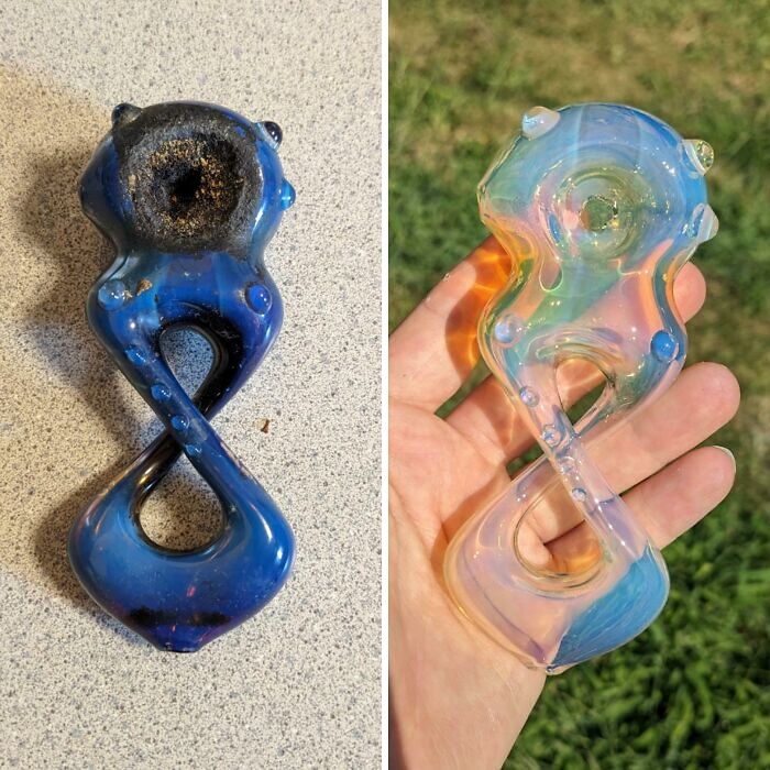 I Find A Lot Of Bowls In College Move Out Trash But I Thought This Piece Was Pretty So I Cleaned It. Was Not Expecting It To Be This Dirty. Or Just Not Blue Lol