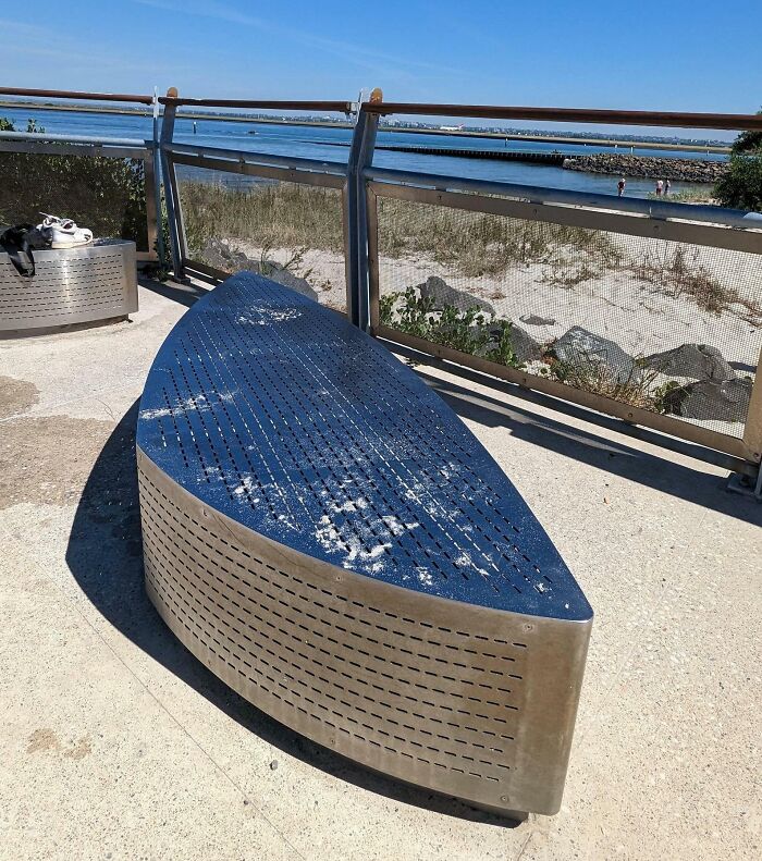 Stainless Steel Bench At The Beach. The Temperature Today Is 31°C