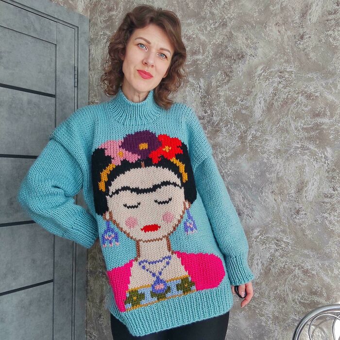 My Handmade Sweater With Embroidery Frida Kahlo