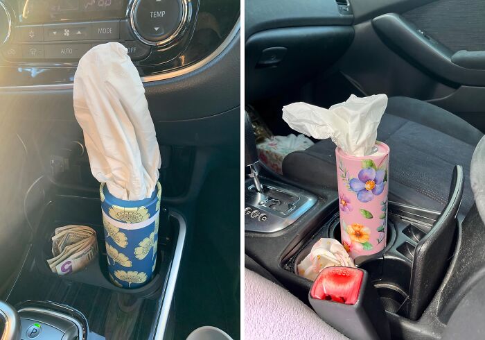 These Car Tissue Holders Fit Perfectly Into Your Cup Holders And Add A Pop Of Color To Your Boring Interior