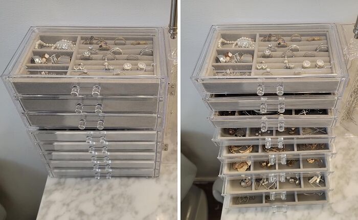 Your Jewelry Collection Is About To Be More Organized Than Your Life! This Earring Holder Organizer With 5 Drawers And Adjustable Velvet Trays Will Keep Your Earrings, Rings, And Necklaces Tangle-Free And Ready To Shine