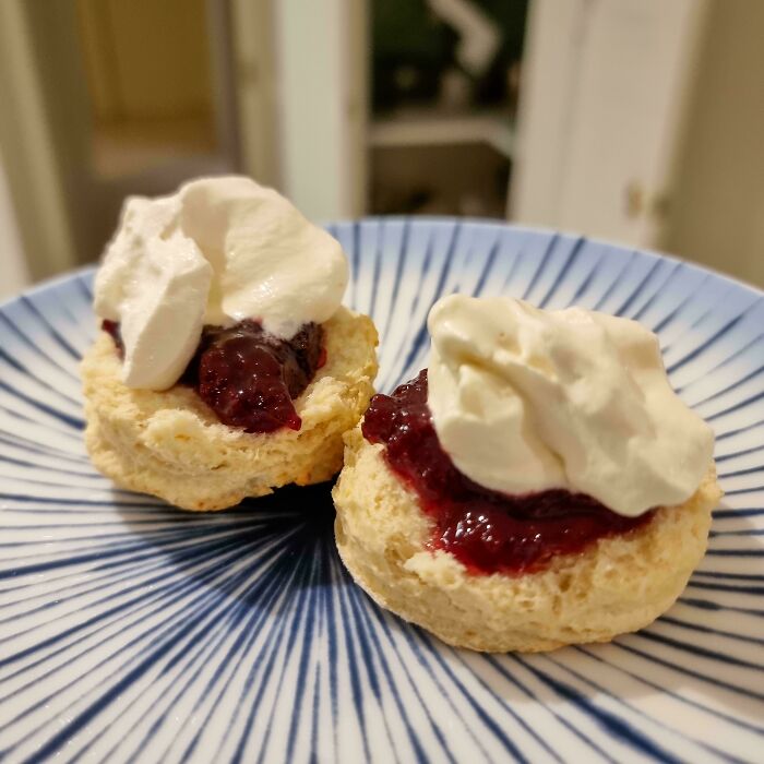 I Ate Fresh Scones With Cream And Sour Cherry Jam