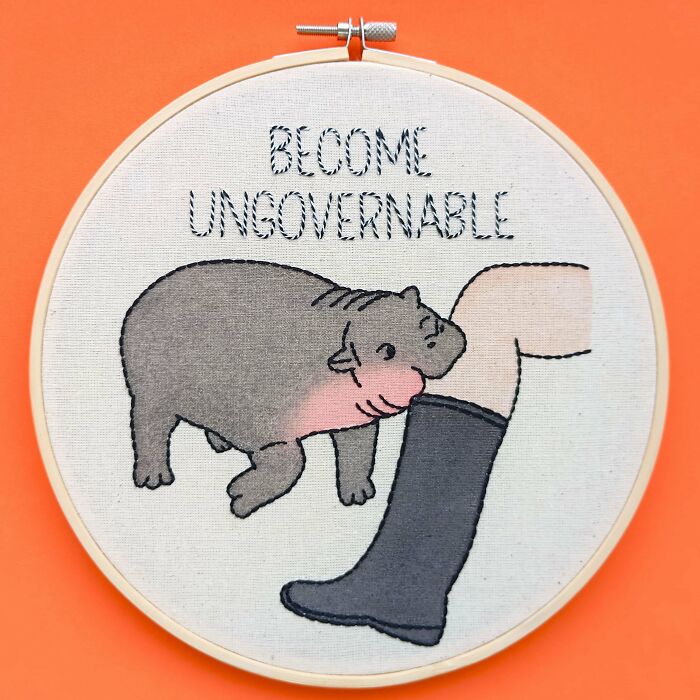 I Hand-Embroidered And Watercolored The Cute And Ungovernable: Moo Deng!