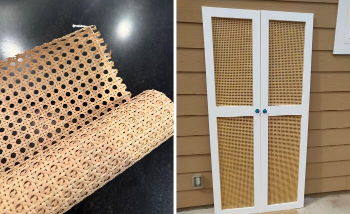 Transform Your Kitchen From Drab To Tropical Fab With This Easy Rattan To Cabinet Doors Upgrade