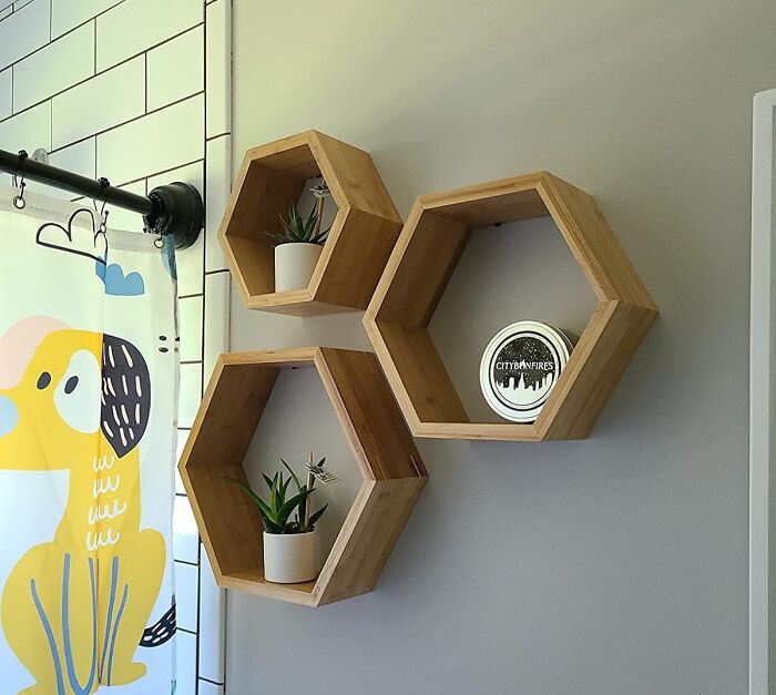  Hexagon Bamboo Floating Shelves Bring An Unexpected Angle To Your Decor