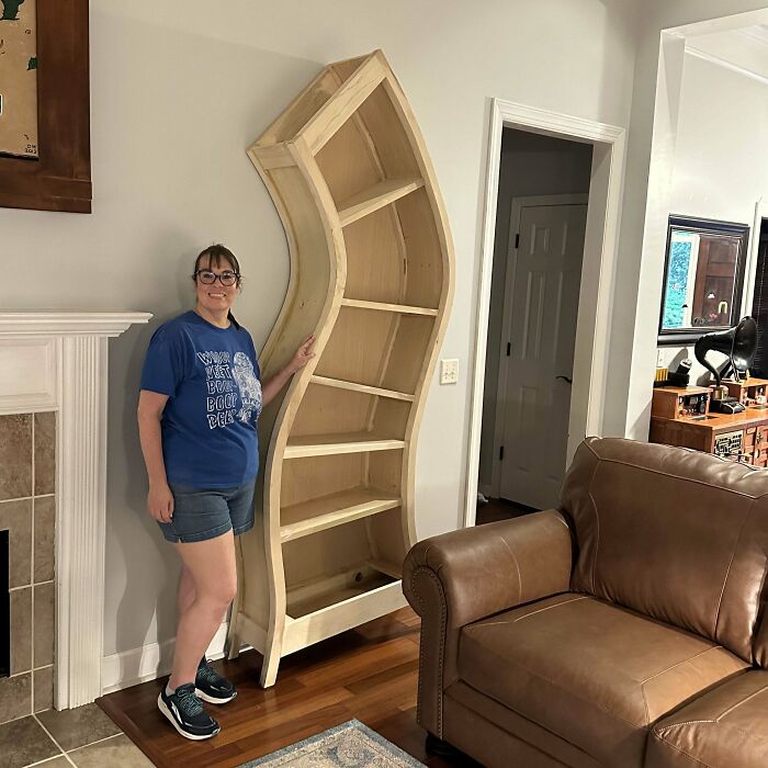 I Built An 8-Foot Tall Whimsical Bookcase From Plywood, Lauan, Poplar, And Padauk. This Was A Fun Build And My Wife Absolutely Loves It! The Pictures Show The Whole Bookcase But I Also Made A Build Video Describing The Techniques I Used To Make Everything: Https://Www.youtube.com/Watch?v=eckqtjbw2ra