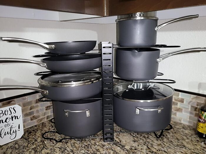 Your Pots Will Feel Like They're Lounging In A Five-Star Hotel Thanks To These Fancy Pot Rack Organizers 