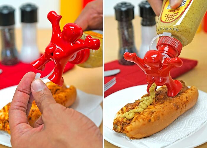 Add A Dash Of Whimsy To Your Meals With This Cheeky Condiment Topper - A Little Fellow Who's Happy To, Ahem, "Share" His Sauce With You!