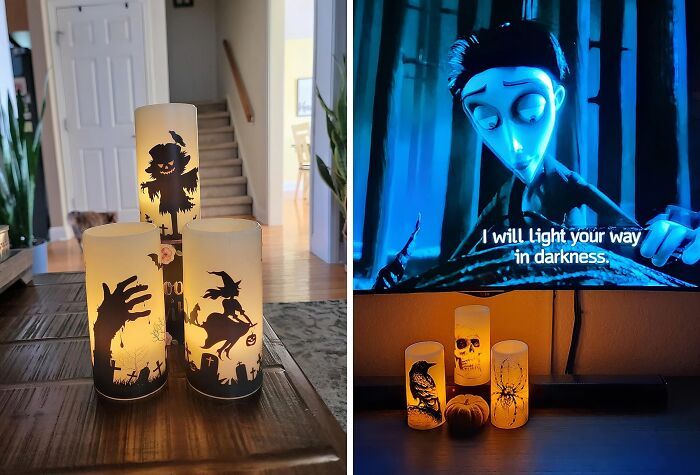 Brighten Up Your Workspace With A Warm And Witchy Glow Using The Battery Operated Halloween LED Candles, A Safe And Spooky Way To Add Some Ambiance To Your Office Without Setting Off The Fire Alarm