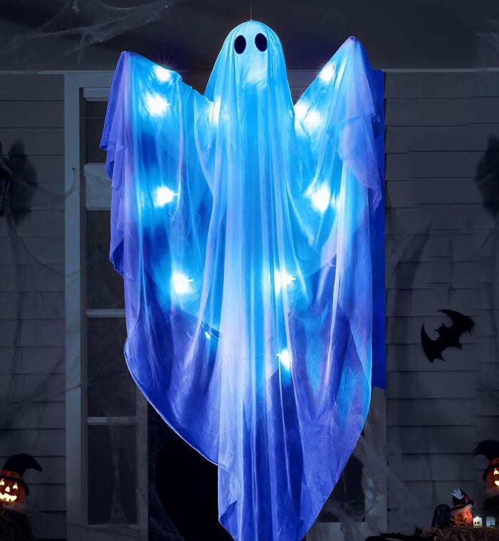 Dangle A Spectral Presence Above Your Porch With This Hanging Blue Light Up Ghost