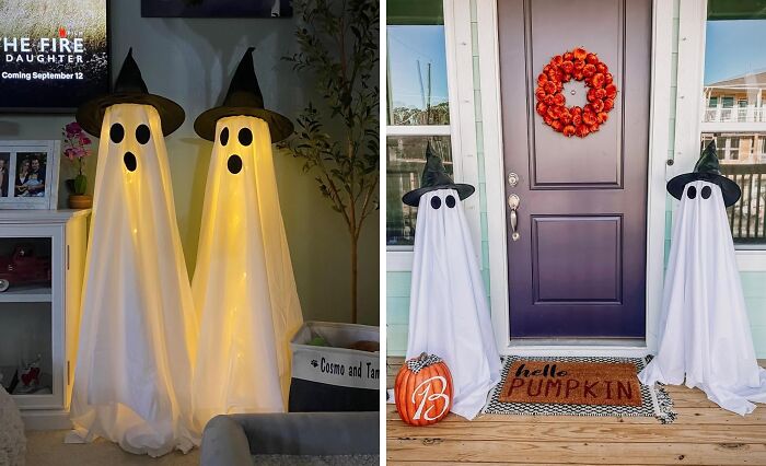 Conjure Up A Charmingly Eerie Welcome With The Porch Ghosts With Witch Hats, Because What's More Inviting Than A Trio Of Hat-Wearing Specters?