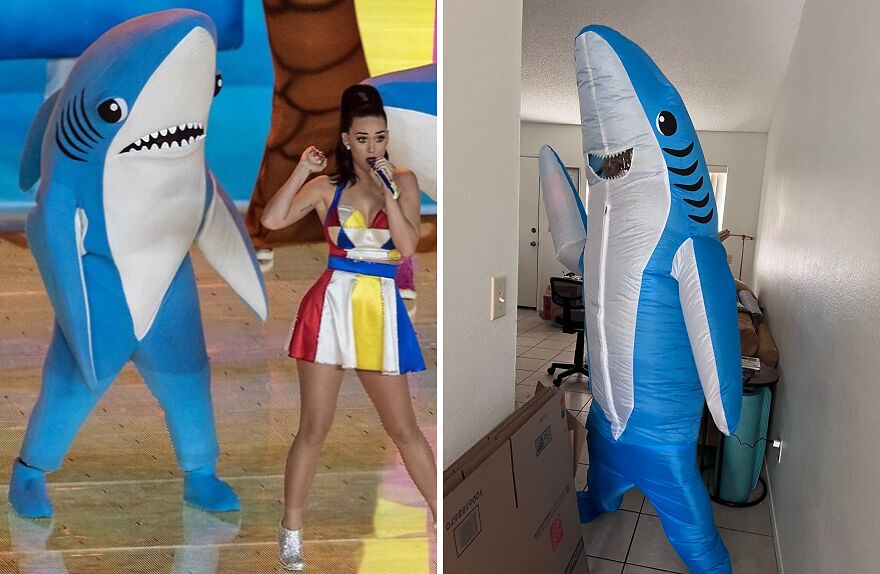 Inflate Your Ego And Become The King Of The Castle With The Left Shark Blow Up Costume, A Fin-Tastic Tribute To The Most Iconic, Most Memes, And Most Awkwardly Awesome Super Bowl Halftime Show Moment Ever