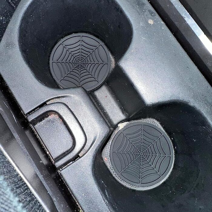 Keep Your Drinks From Getting Stuck In A Sticky Situation With These Cupholder Spiderweb Coasters , A Creepy Way To Catch Condensation