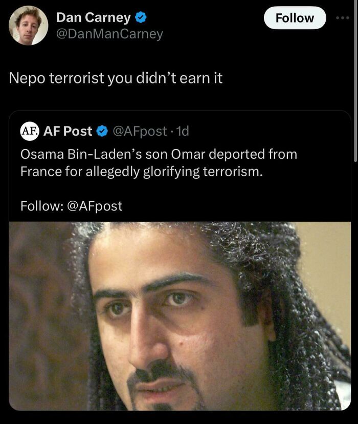 Tweet screenshot with a bizarre brand new sentence about Omar Bin Laden.