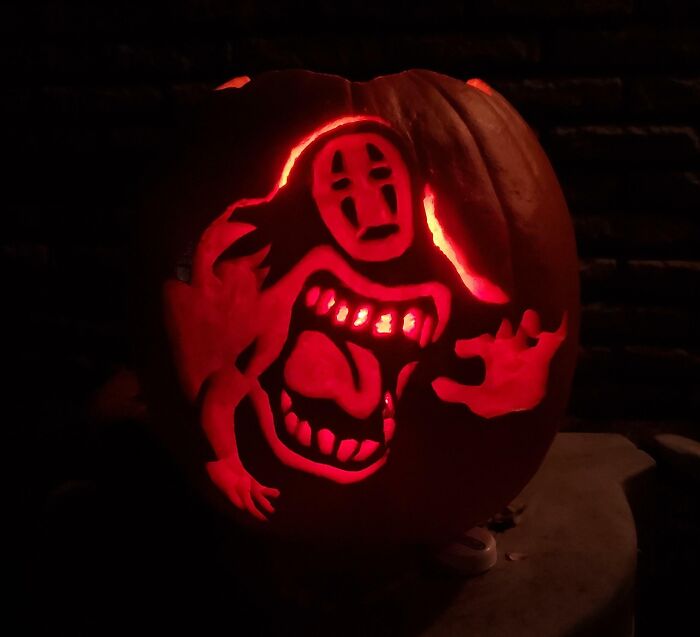 Enjoy My Pumpkin Carving This Year. Halloween, Miyazaki Style. No-Face Aka Kaonashi From Spirited Away